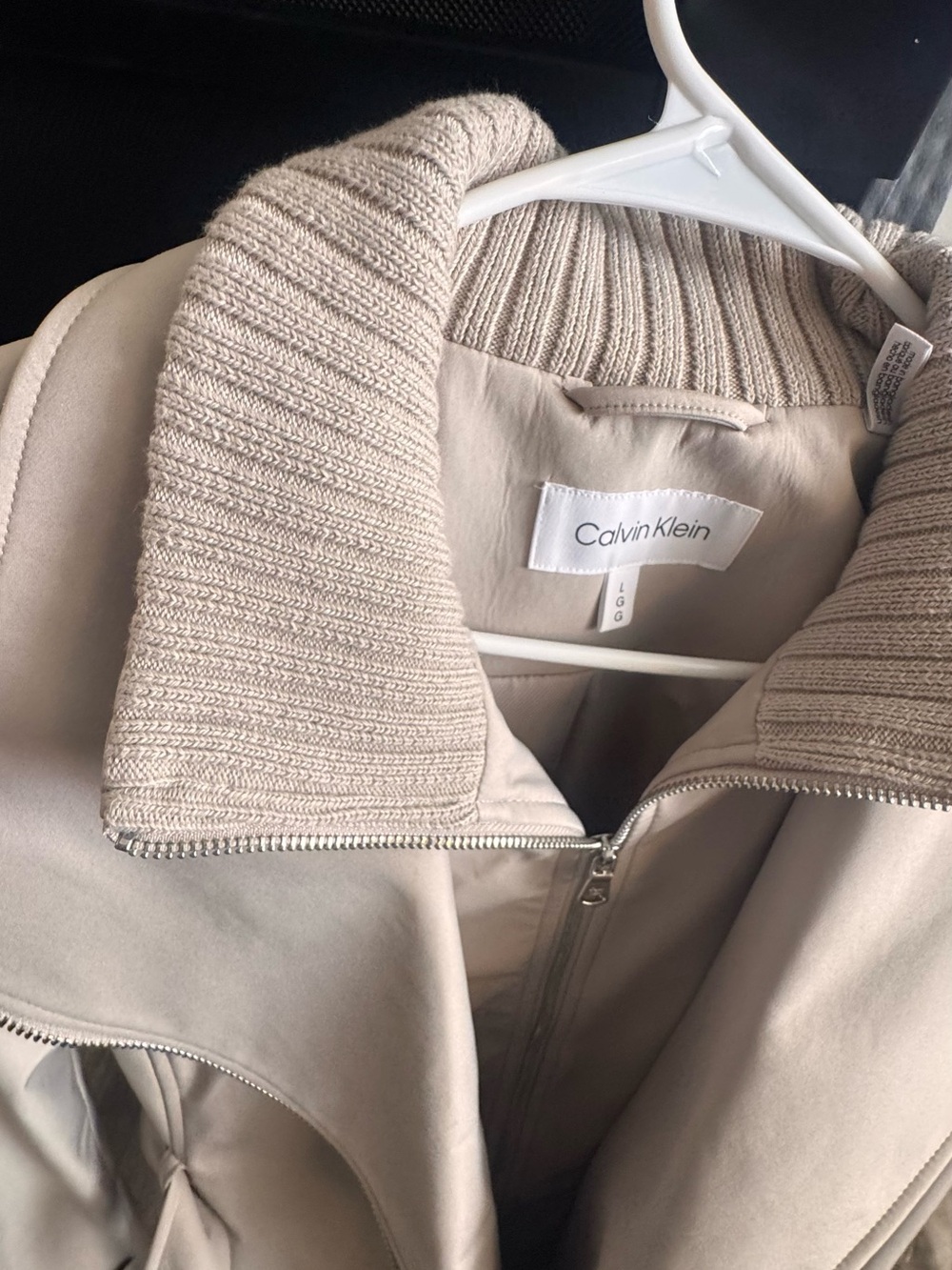 Calvin Klein Women's Light Taupe Ribbed-Collar Bomber Jacket